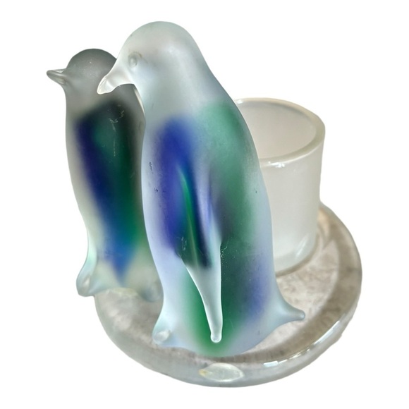 PartyLite Vintage Frosted Glass Nothern Lights Penguins Votive Candle Holder - Picture 5 of 9